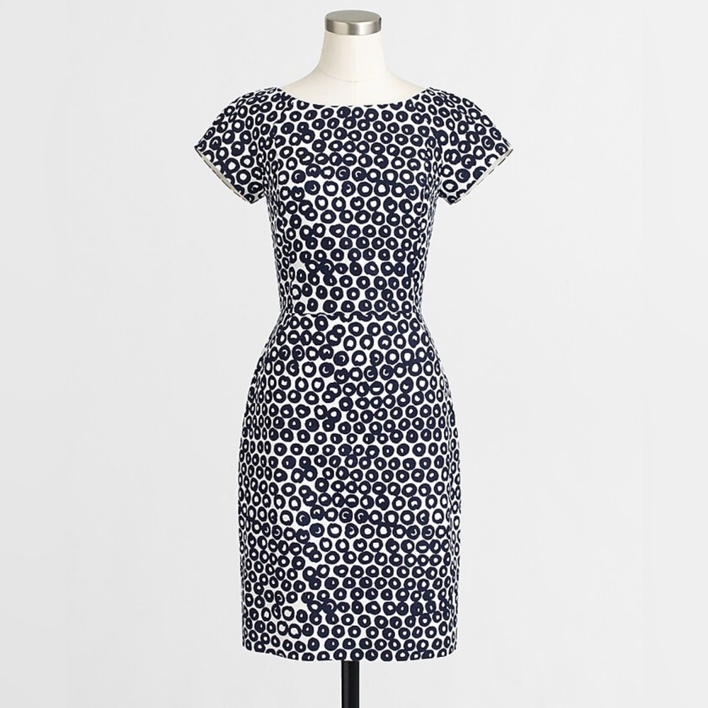 J. Crew Black and White Circle Print Midi Dress